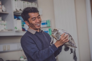 Joko Guntoro holding a terrapin